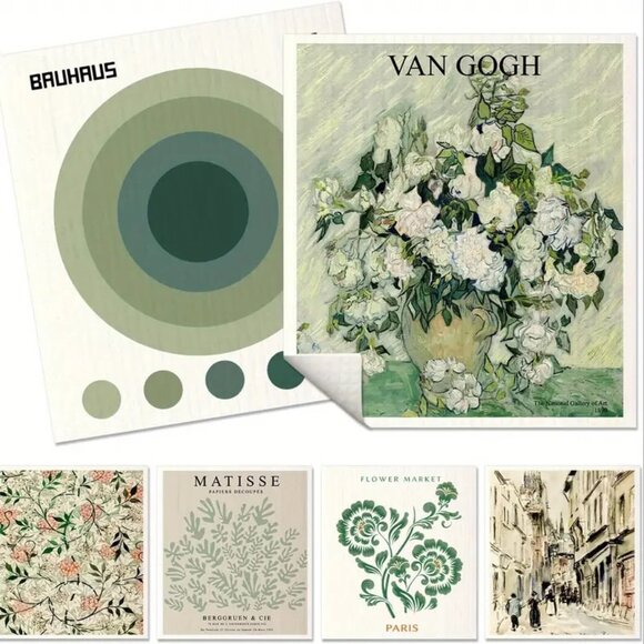 NEW Set of 6 Swedish Dishcloths - European Artists Parisian Designs, Reusable - Picture 1 of 7